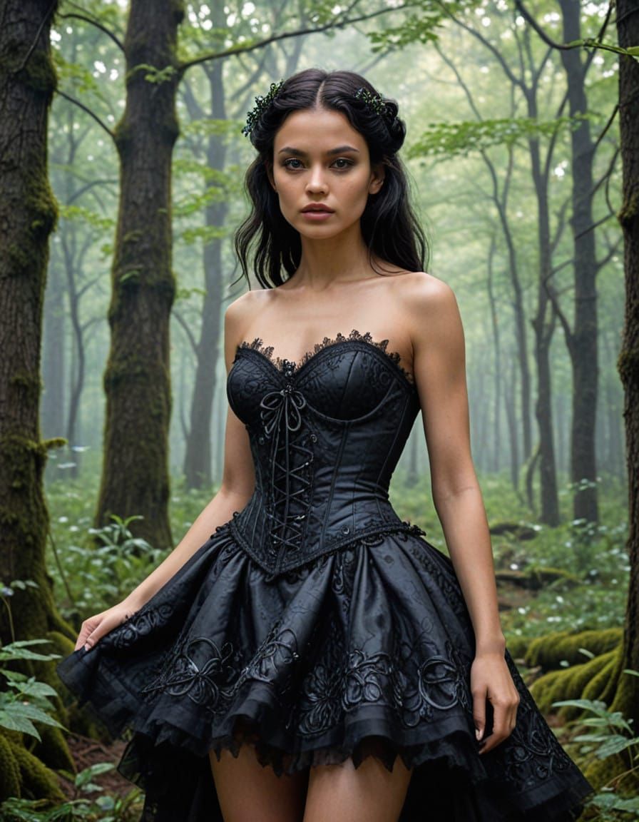 Mexican Woman in Gothic Corset Dress, Inspired by Dark Roman...