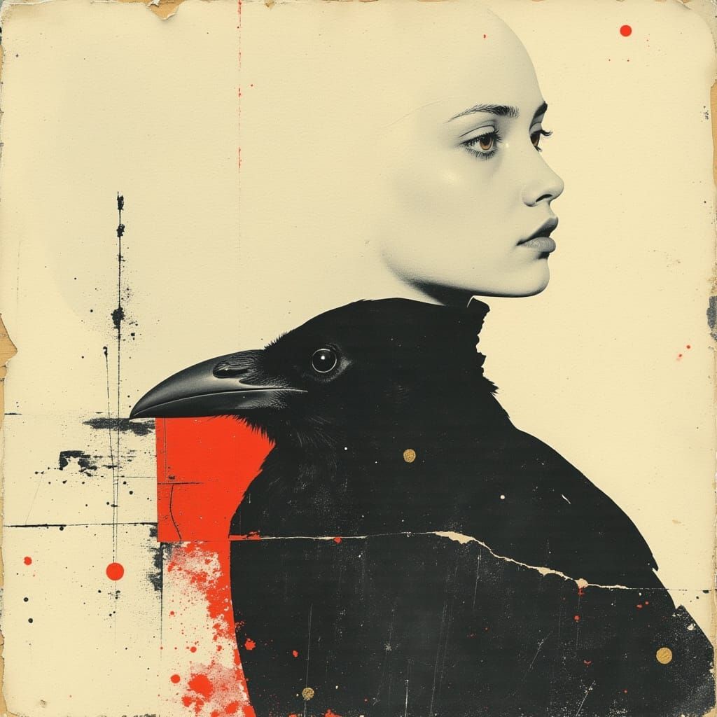 Minimalist Crow Portrait in Surreal Style