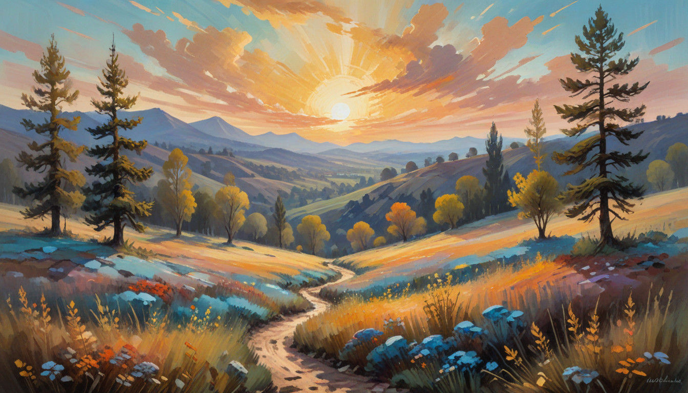 Vibrant Sunset Landscape in Warm Earth Tones