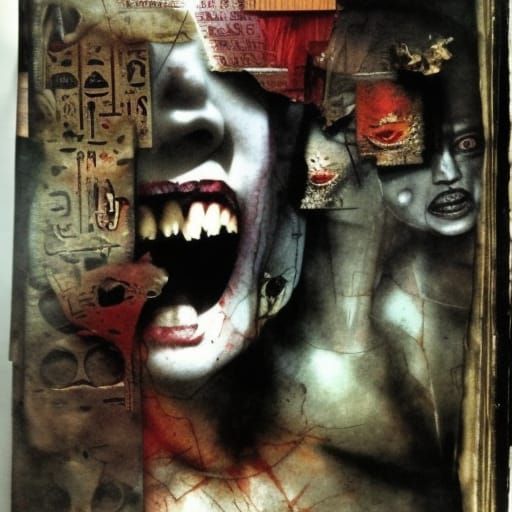 Egyptian Book of the Damned: Mixed Media Horror Collage