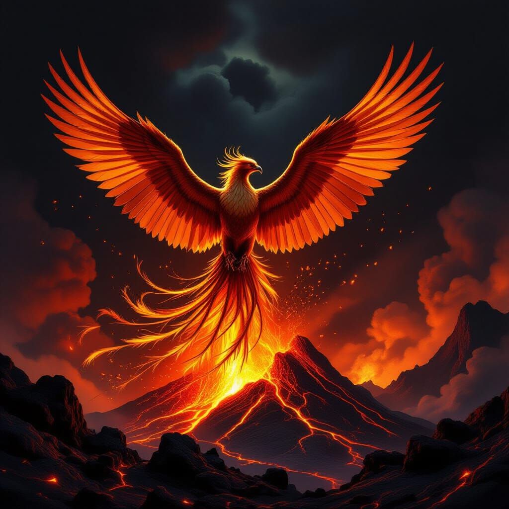 Majestic Phoenix Rises from Fiery Volcano in Hyperrealistic ...