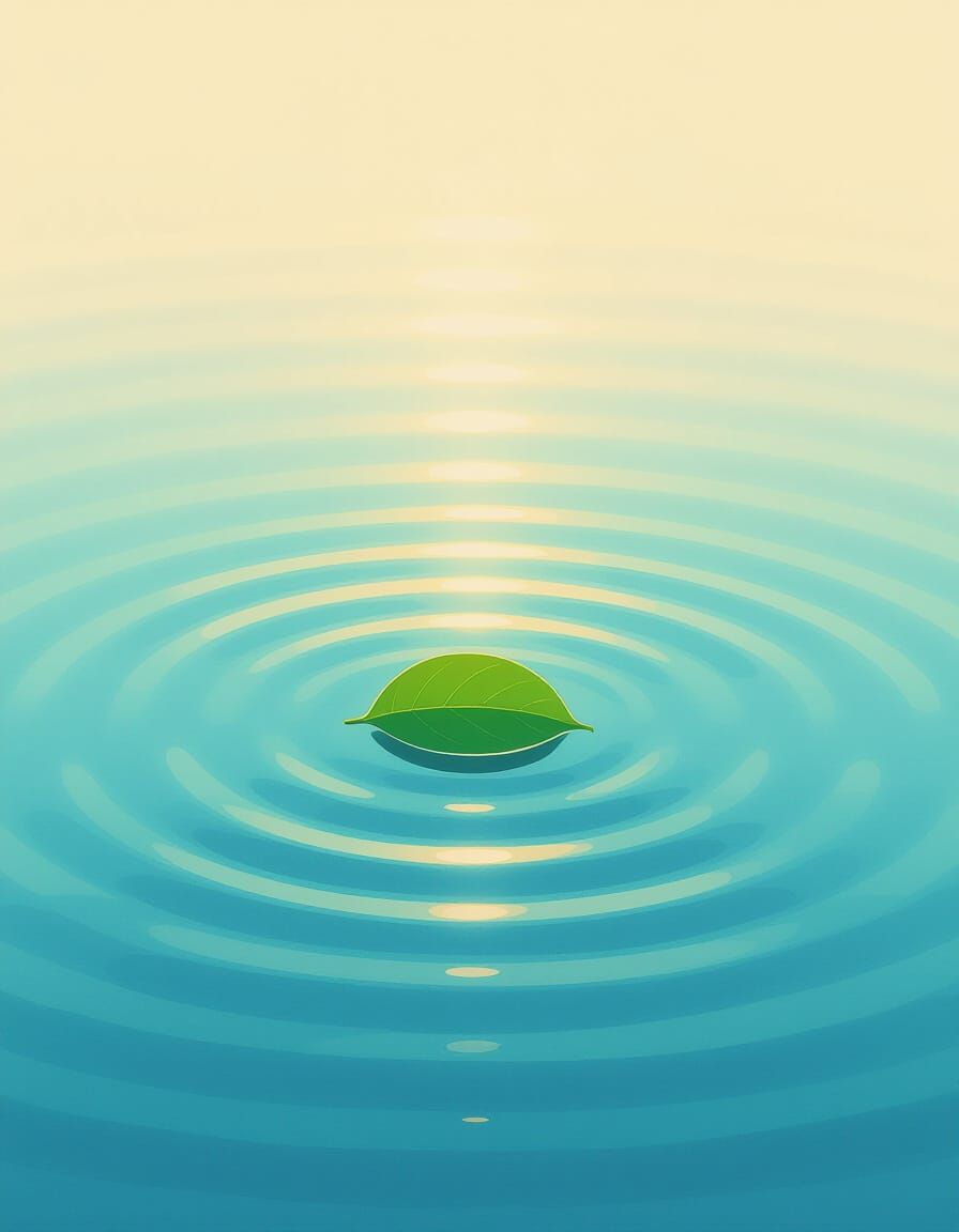 Leaf on Water in Vintage Anime Style