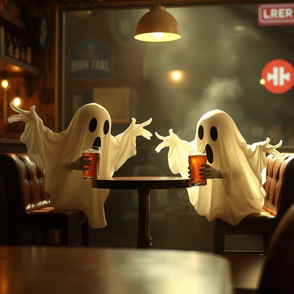 Ghosts Enjoy Craft Beer in a Bright, Realistic Bar Scene