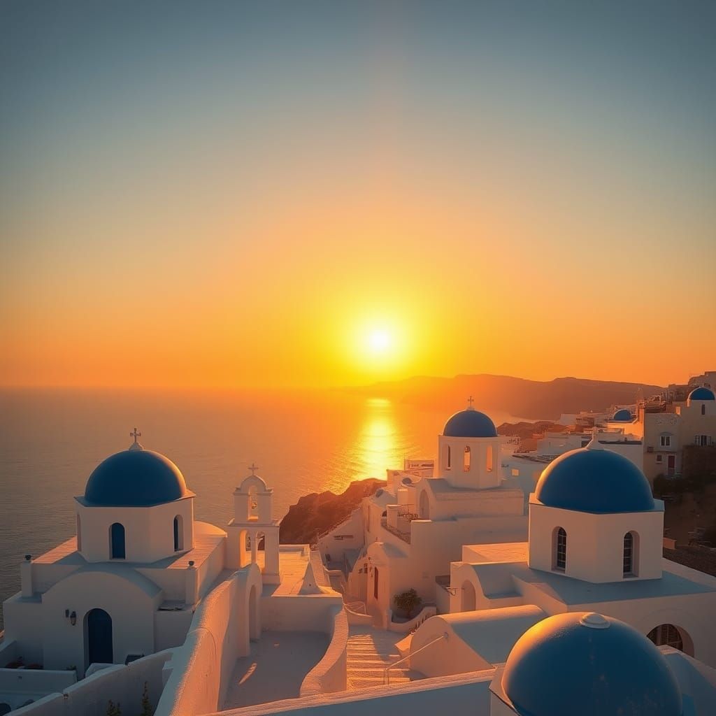 Santorini Sunset in Impressionist Style