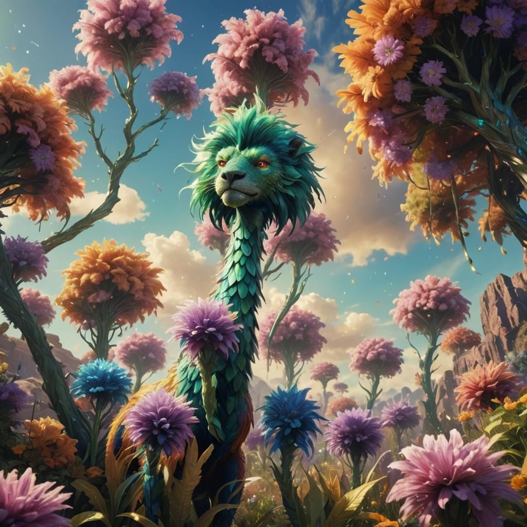 Majestic Dandidoo Creature in Art Nouveau Style