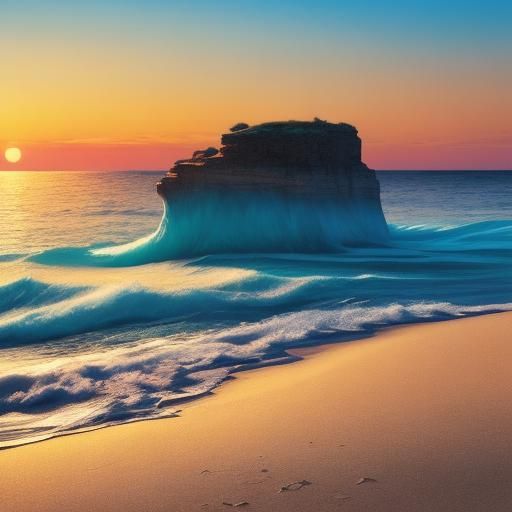 Lone Figure on Beach at Sunset: Surreal Oil Painting