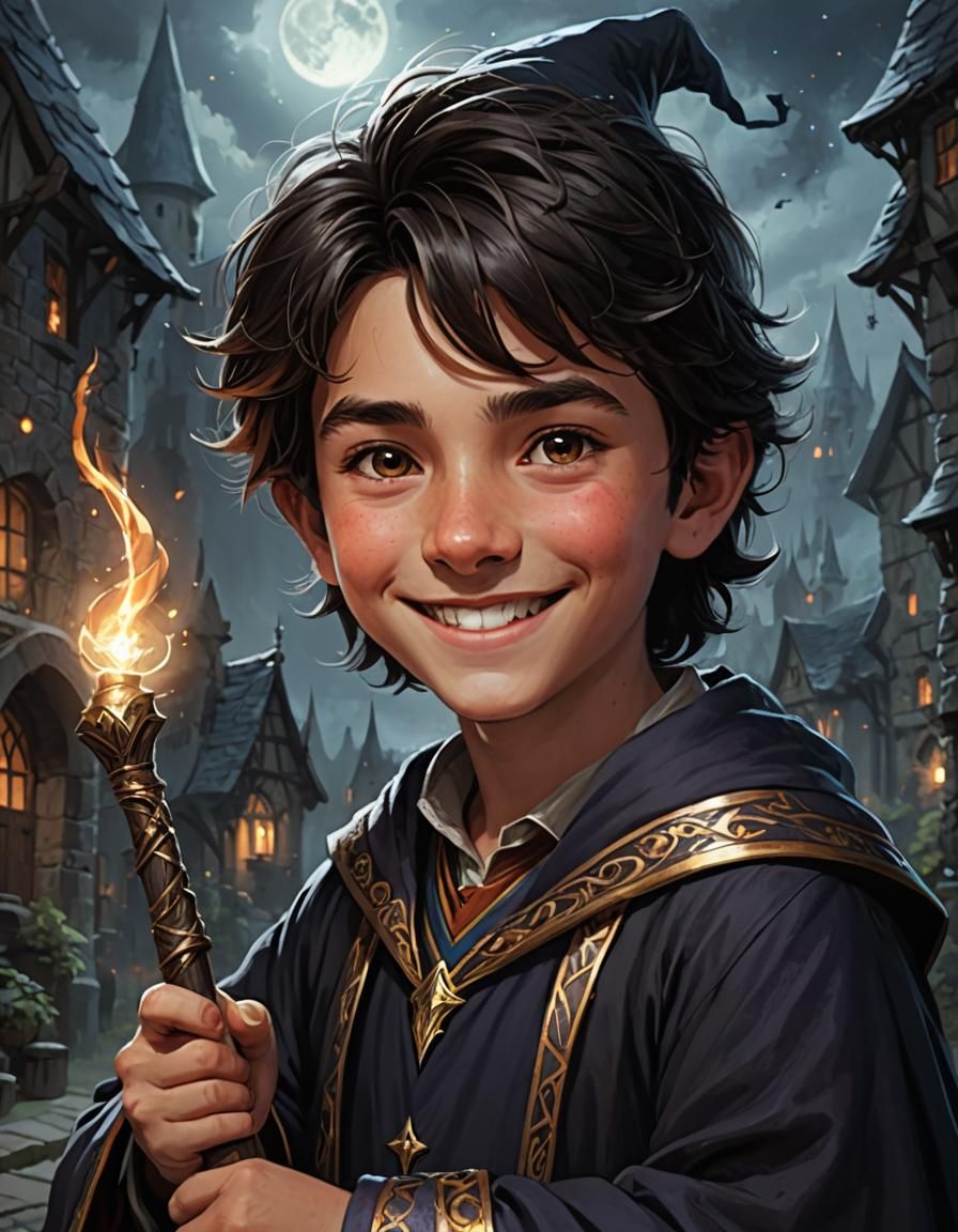 Young Boy Wizard in a Magical Smile