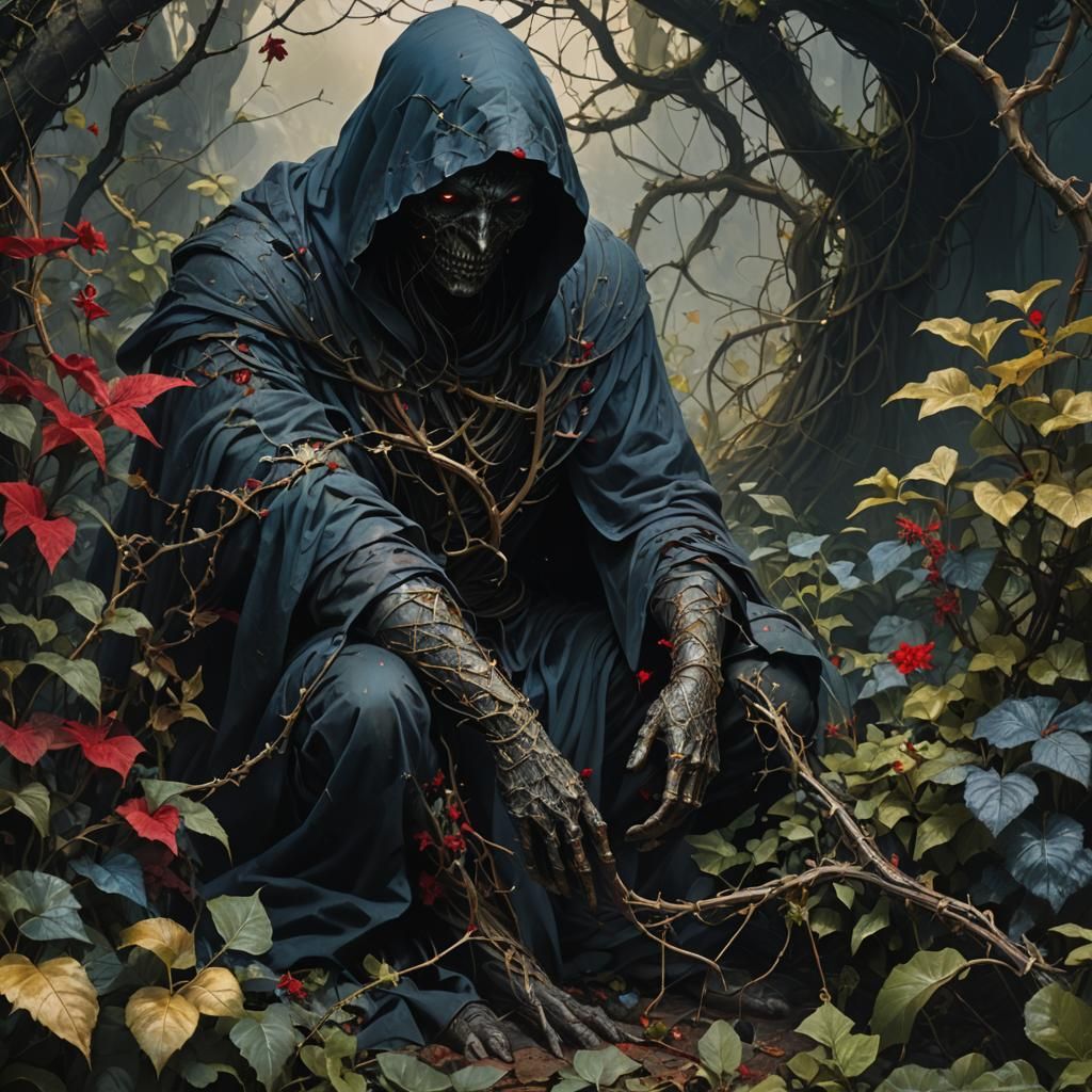 Haunting Figure in Overgrown Garden Concept Art