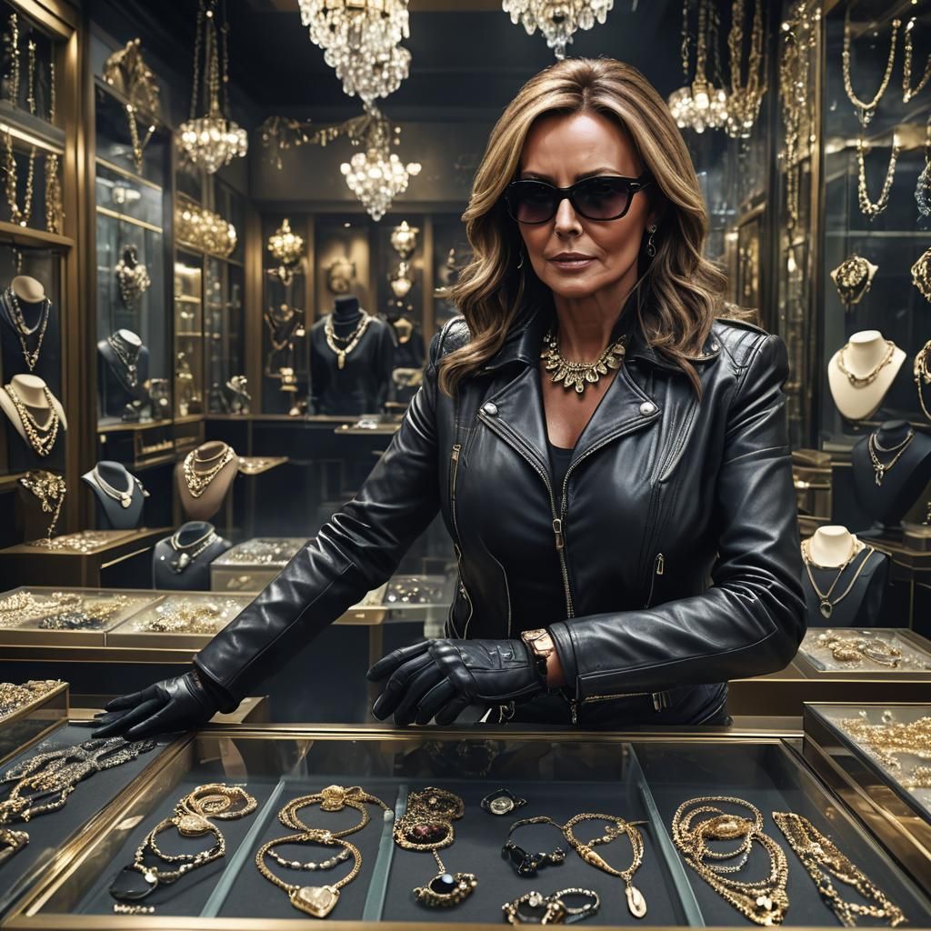 Woman Robbing Jewelry Store in Detailed Digital Painting