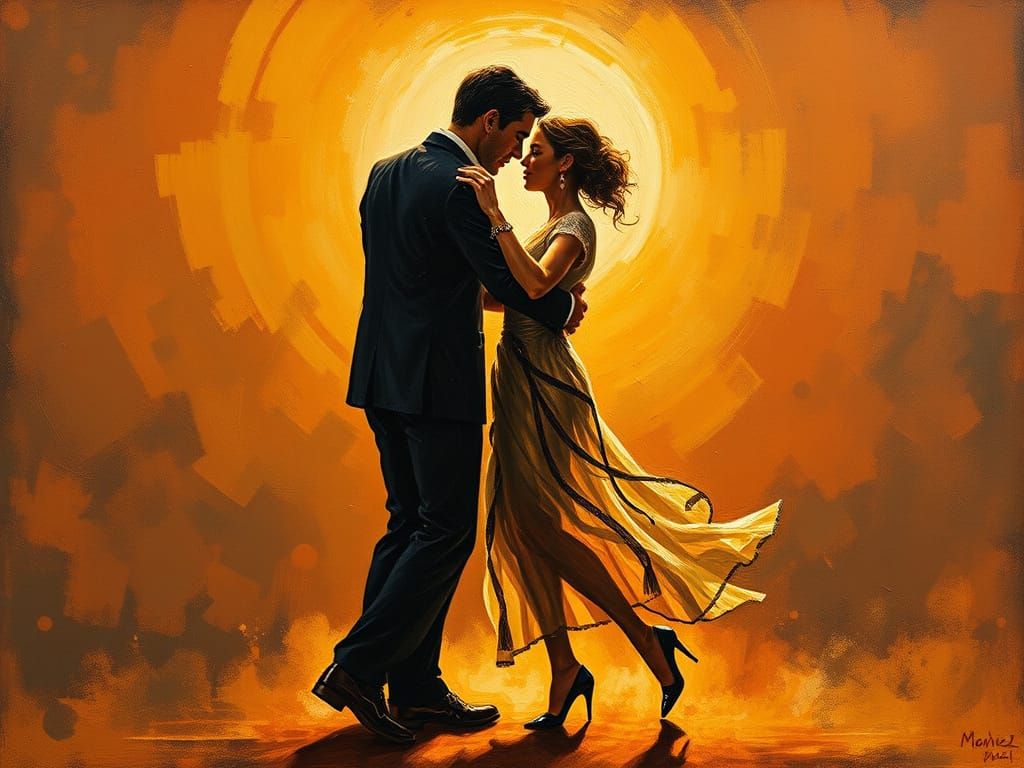 Two Dancers Engage in Intimate Tango