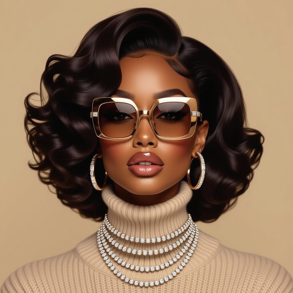 Glamorous African American Woman in Oversized Sunglasses