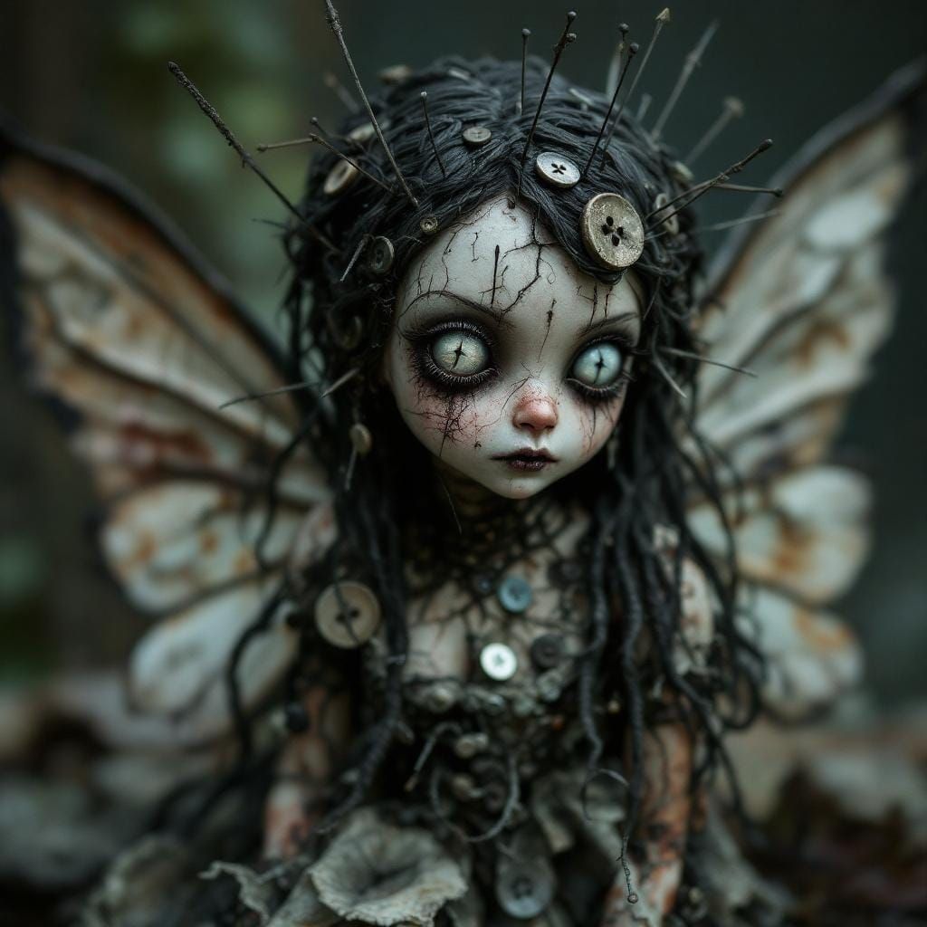 Dark Fairy Voodoo Doll with Button Eyes