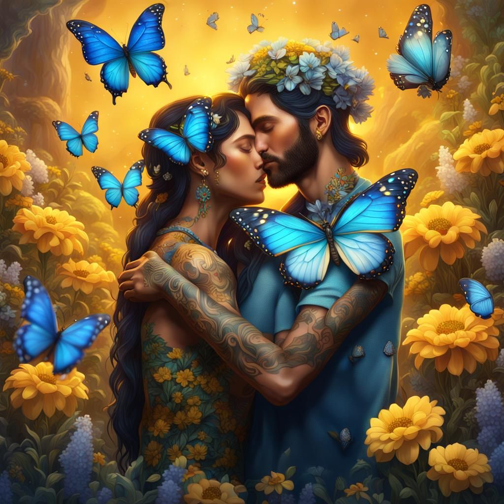 Couple in Deep Connection with Butterflies, Fantasy Art