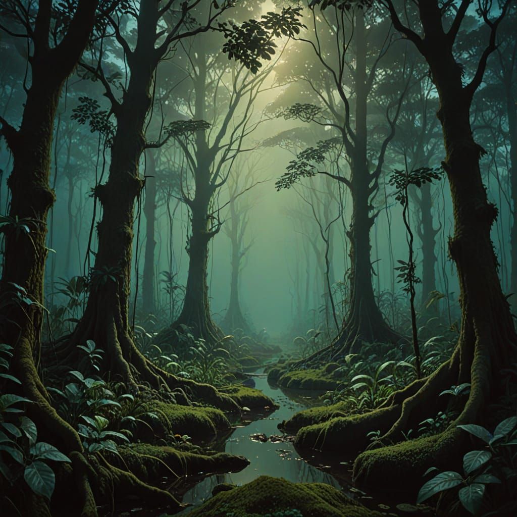 Baroque Jungle Dreamscape in Ethereal Glow