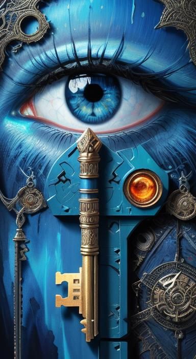 Blue-Eyed Key: Surreal Dark Fantasy Art