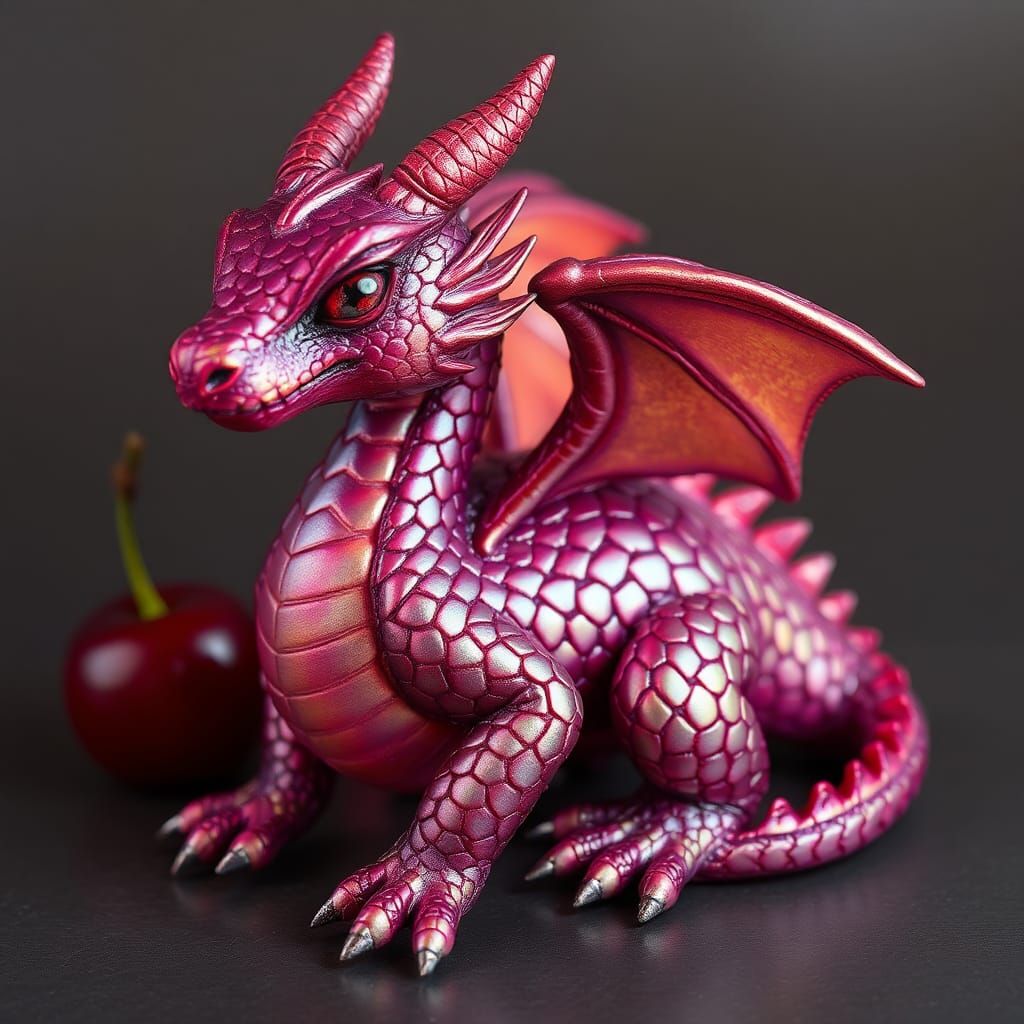 Whimsical Cherry Dragon: A Textural Fusion