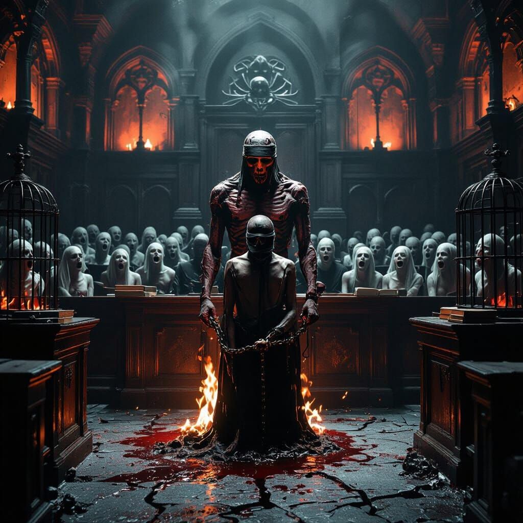 Infernal Courtroom with Judge of Stitched Corpses