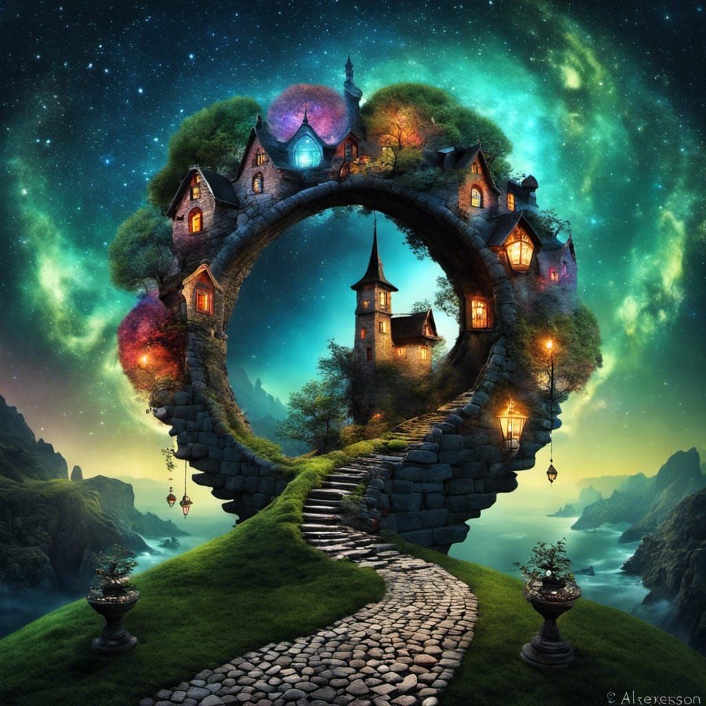 Surreal Spiral Portal with Starry Galaxy