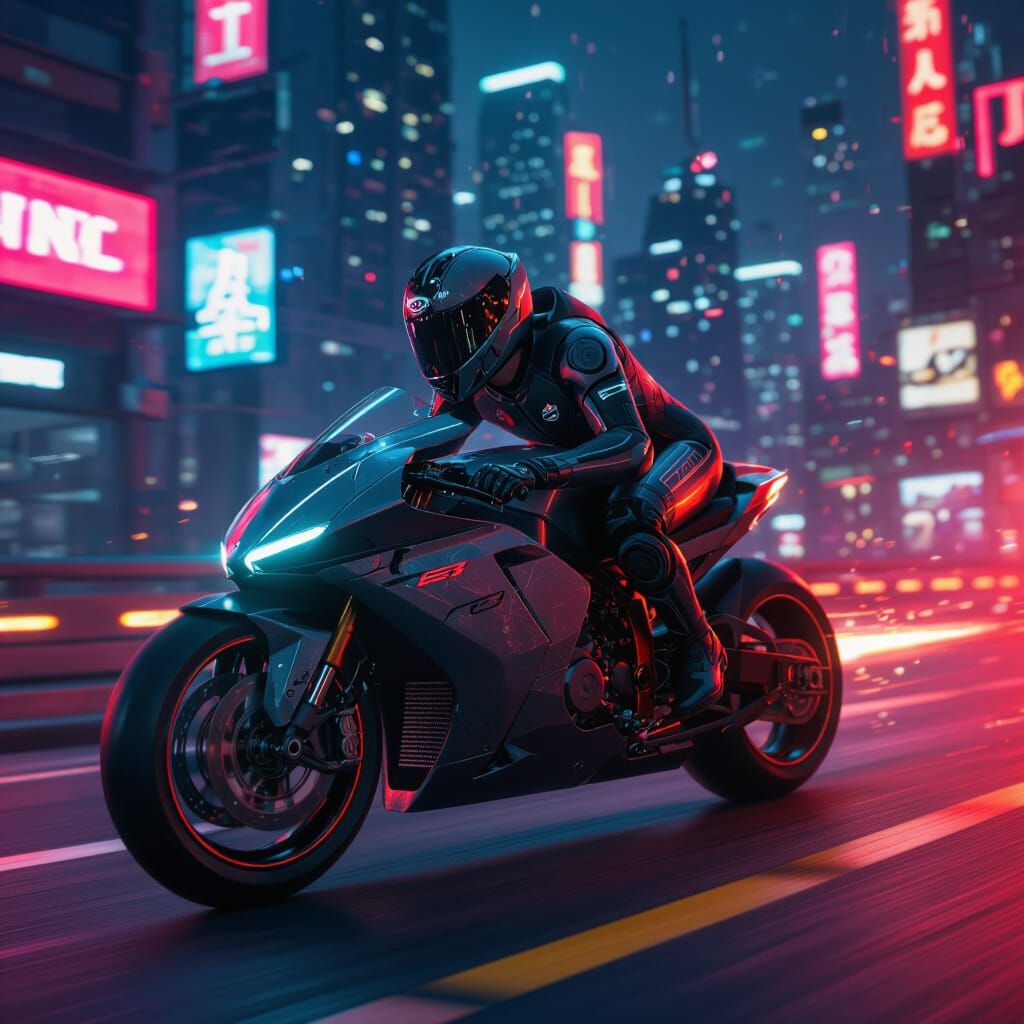 Futuristic Athlete Races Through Cyberpunk Cityscape