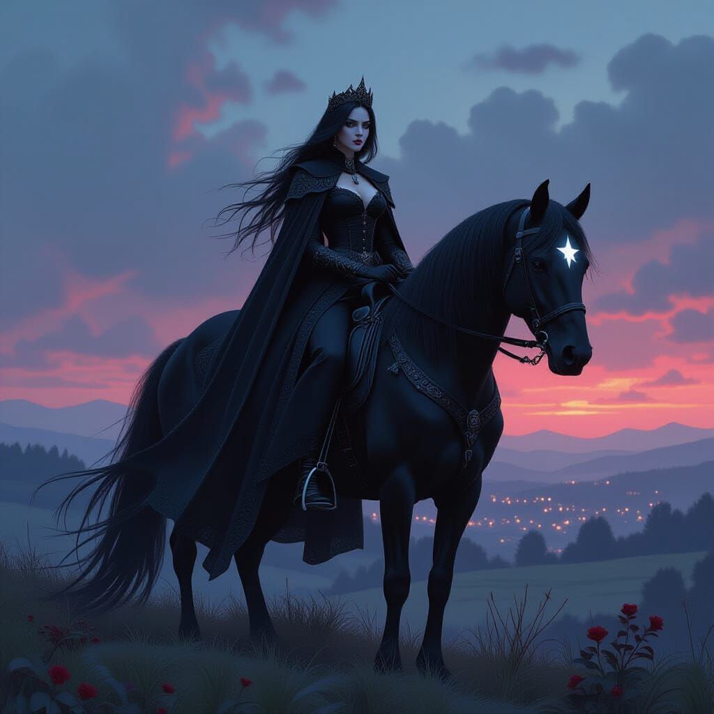 Gothic Vampire Princess on Horse, Fantasy Concept Art