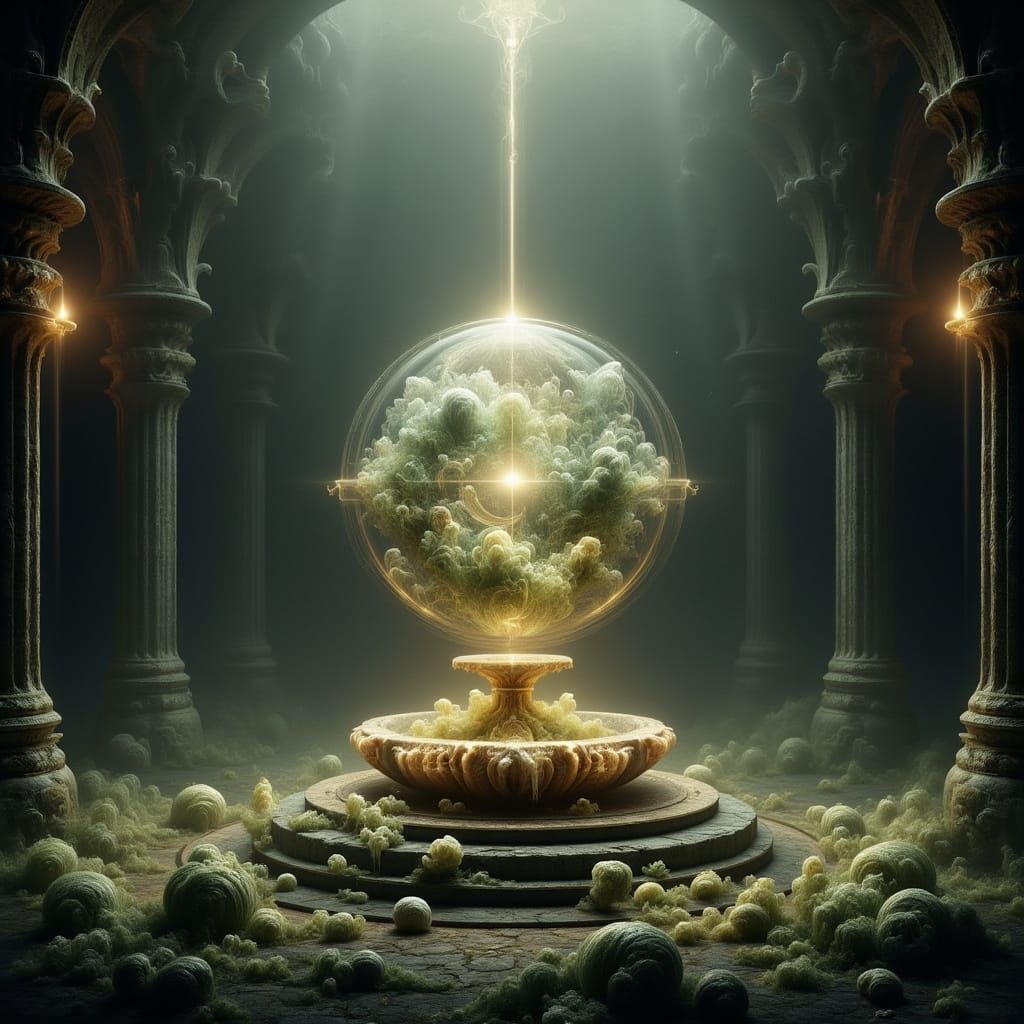 Mystical Orb on Altar in Ethereal Temple