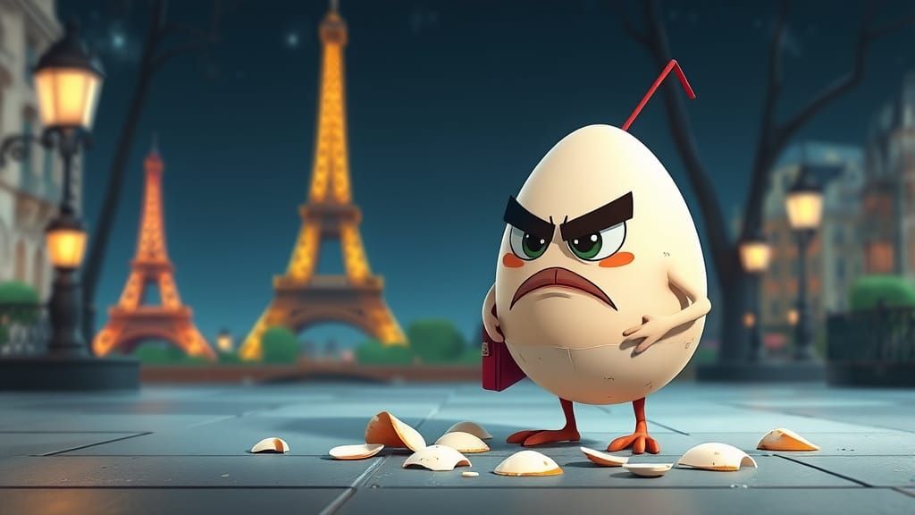Grumpy Egg in Whimsical Parisian Wonderland