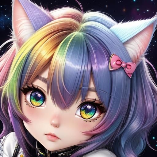 Anime Chibi Girl with Cat Ears and Luminescent Eyes