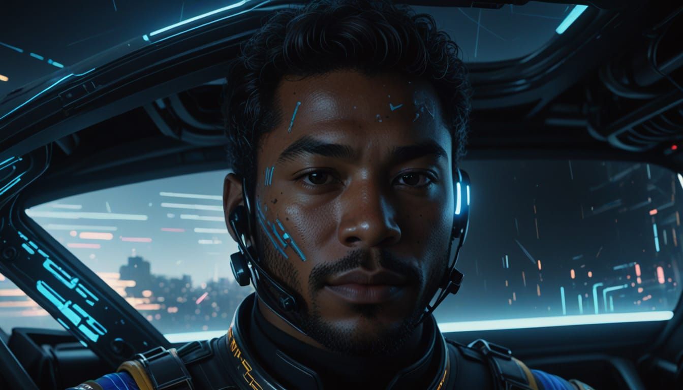 Futuristic Star Pilot in High-Tech Formula One Spacesuit