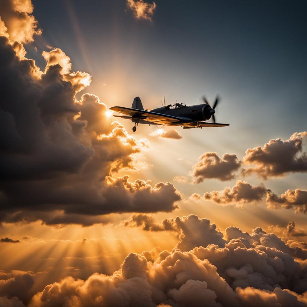 Vintage Warplane at Sunset with Dynamic Lighting