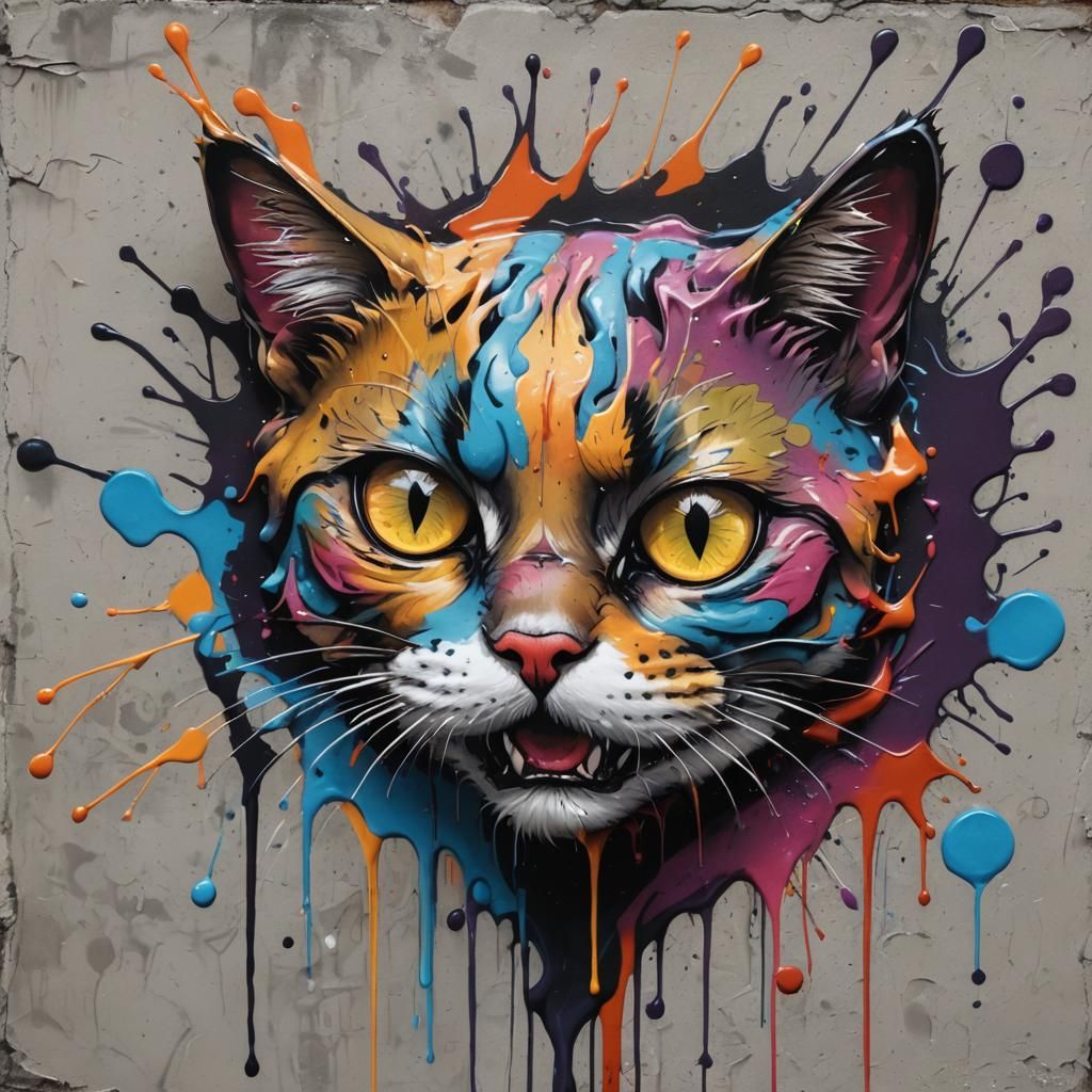 Scary Cat Graffiti Street Art in High Contrast