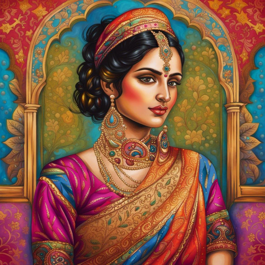 Indian Empress in Mughal Art Style