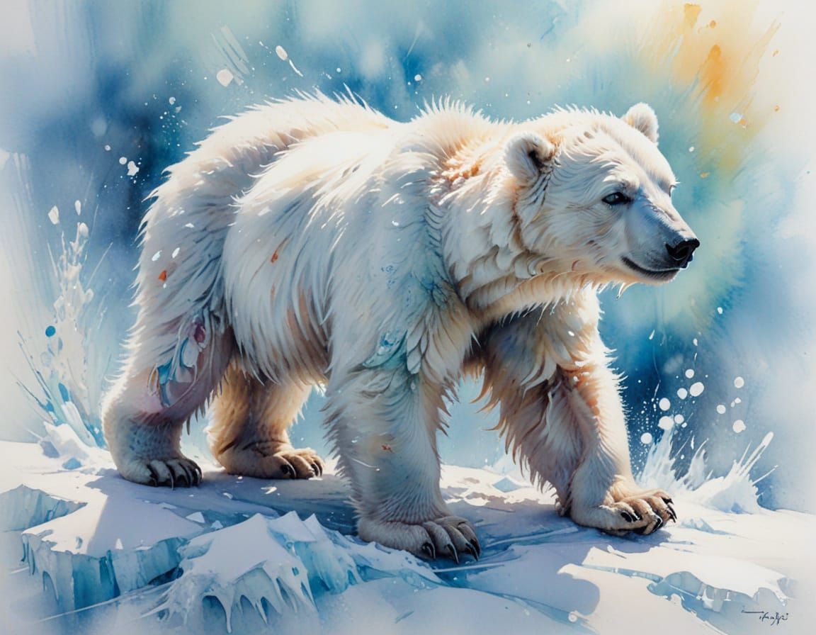 Playful Polar Bear Cub in Arctic Snowdrift