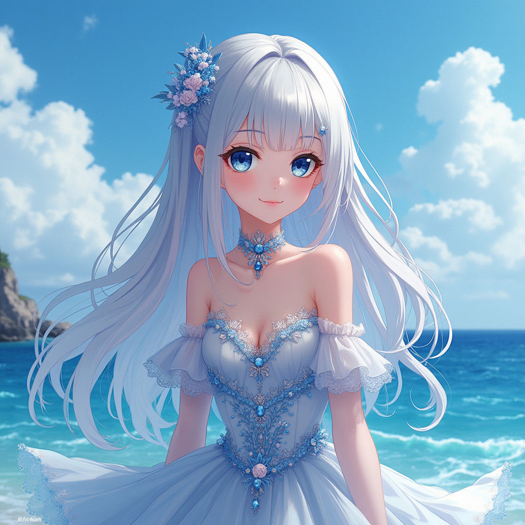 Anime Girl with Silver Hair in Yoshitaka Amano Style