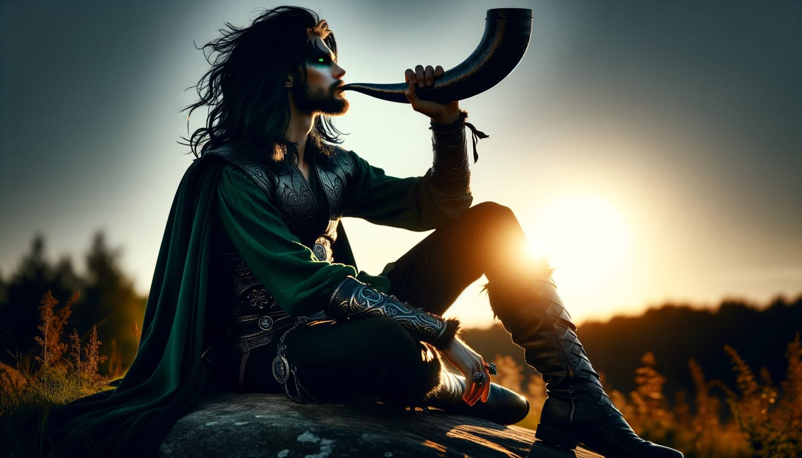 Loki, God of Mischief, Drinks Mead at Sunset