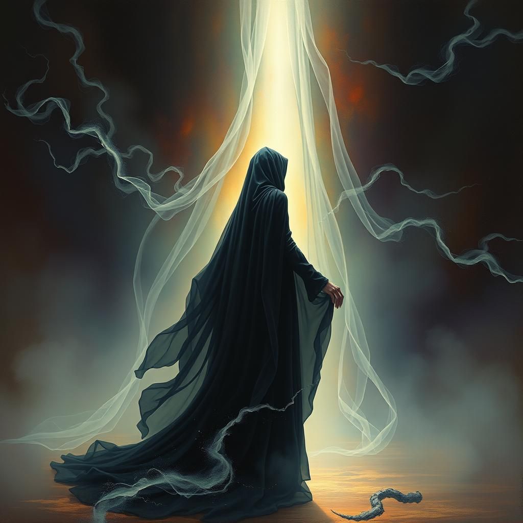 Mystical Woman at Veil Between Worlds