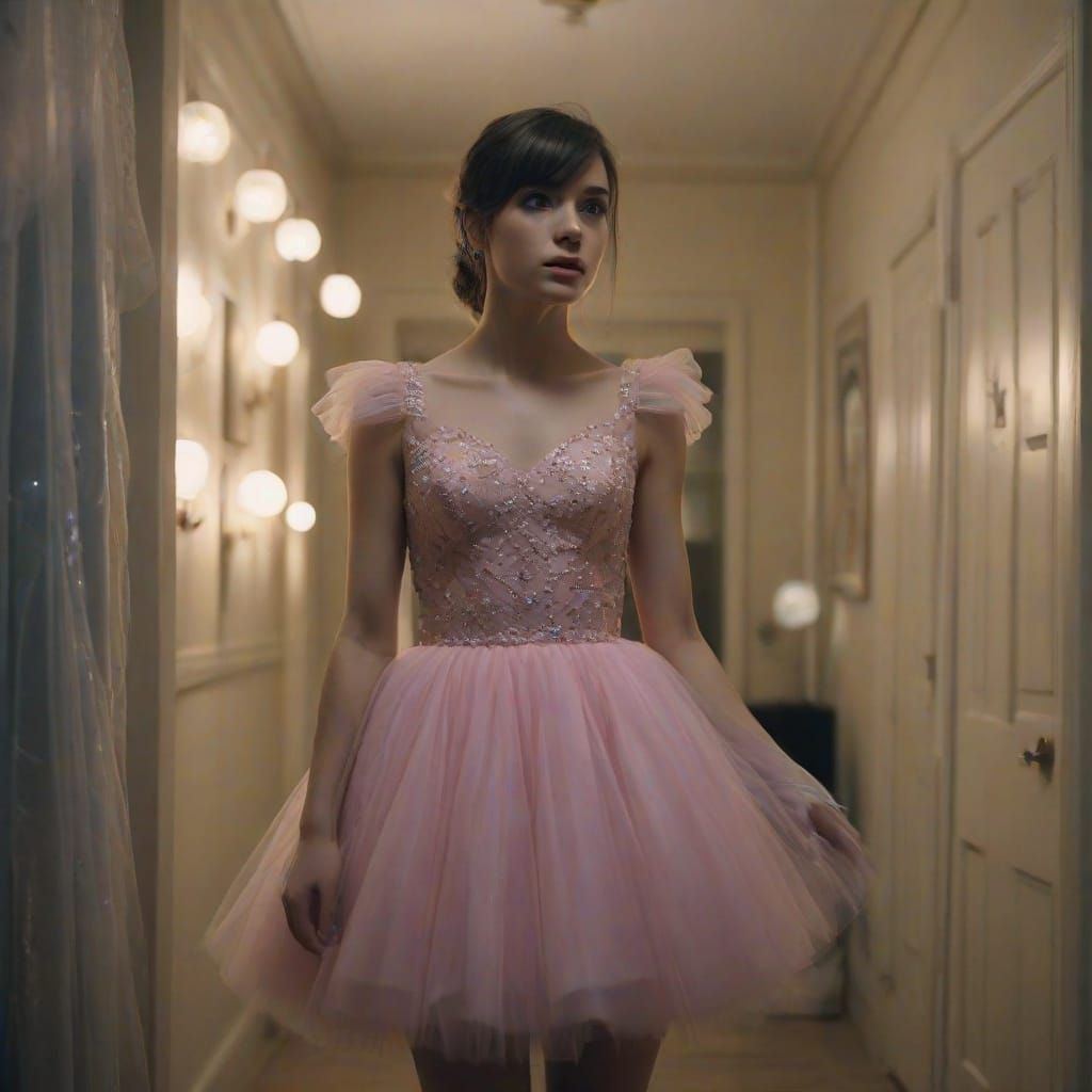 Surprised Muscular Man in Prom Dress