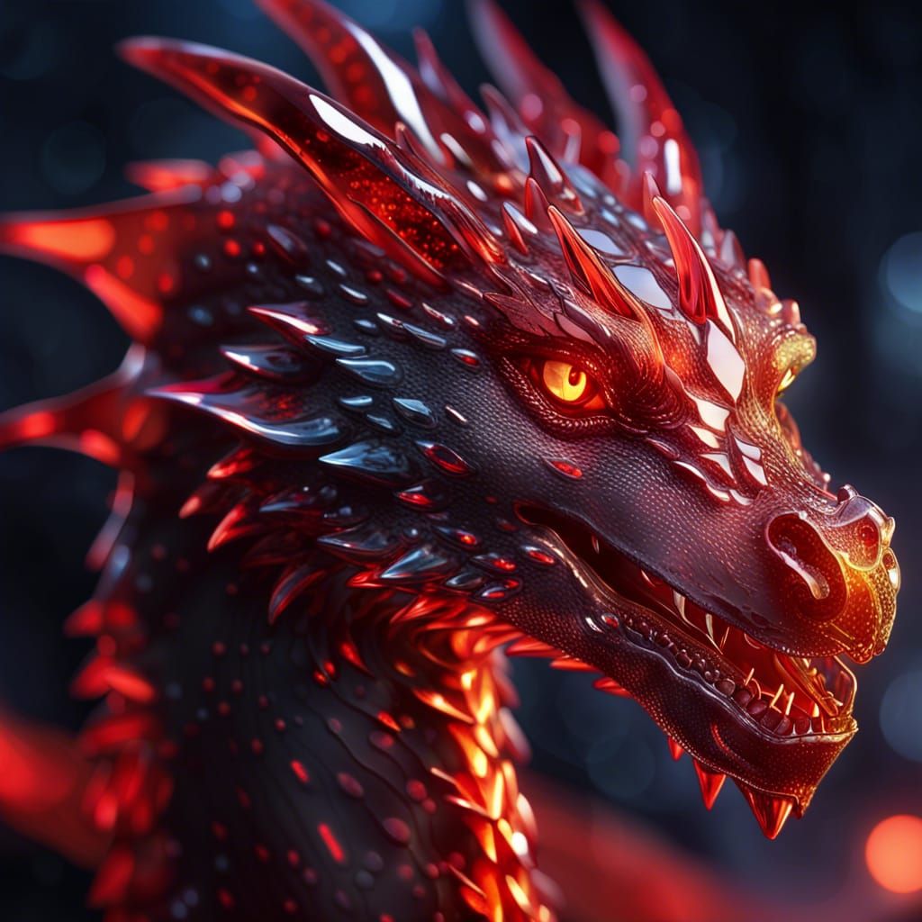 Crystal Dragon with Red Eyes in Anime CGI Style