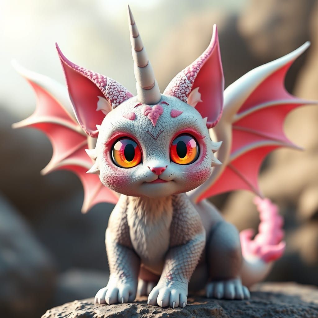Vibrant Anime-Style Cat Dragon with Unicorn Horn and Wings