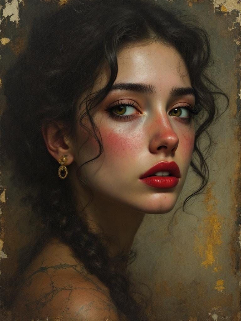 Melancholic Woman Portrait in Baroque Style