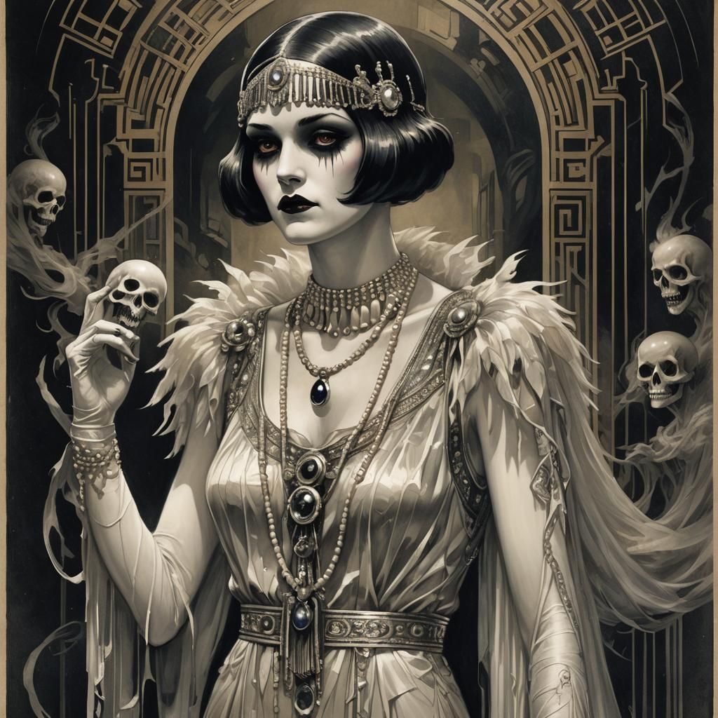 Creepy Art Deco Ghost Flapper in Horror Style