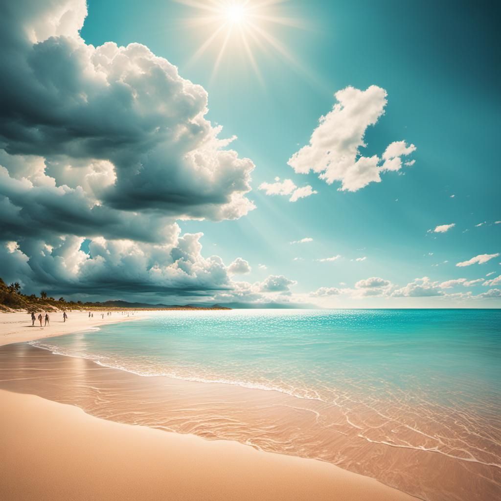 Beach Scene in Warm Golden Light