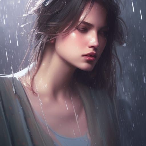 Hyperdetailed Rain Portrait in Artgerm Style