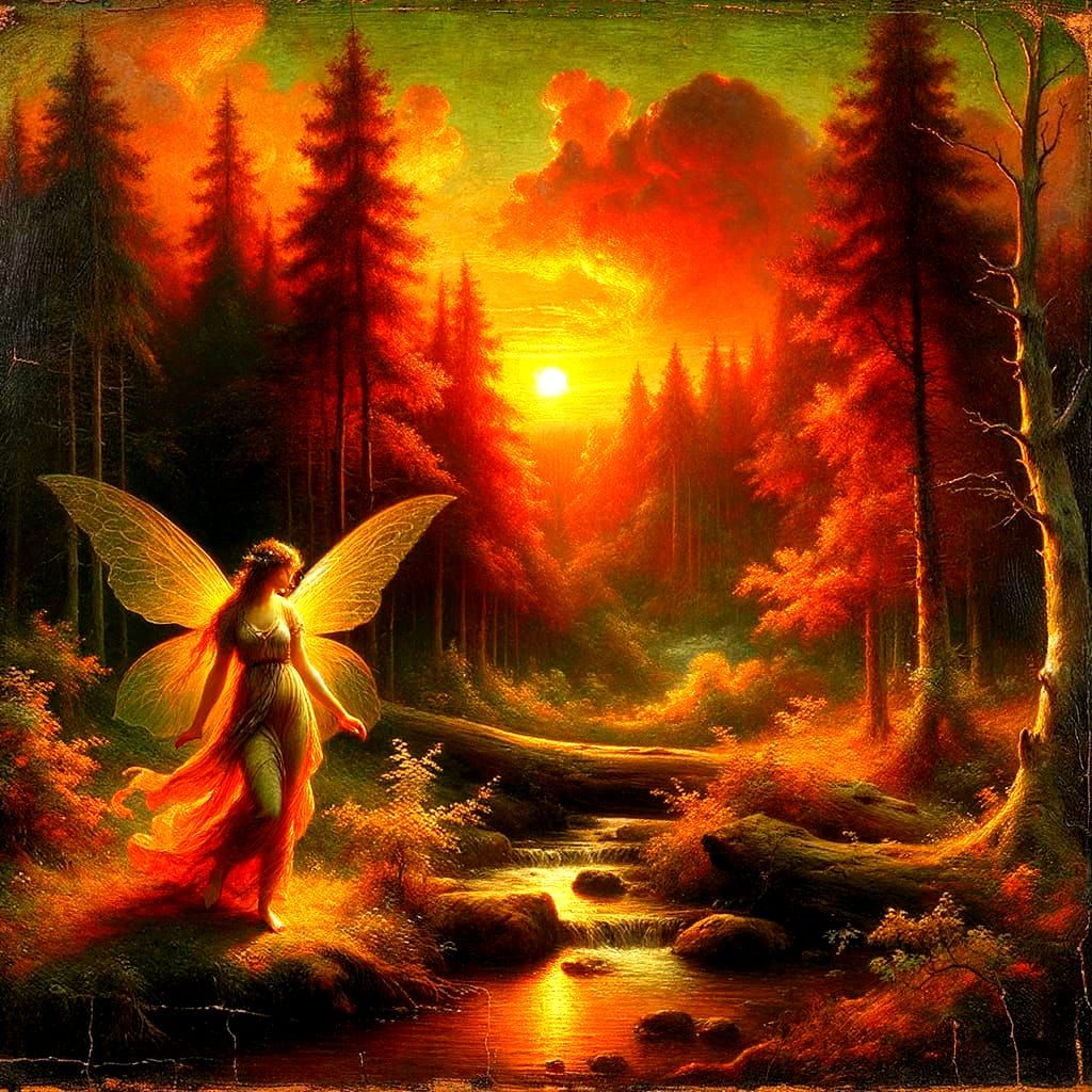 Ancient Woodland Landscape in Renaissance Oil Painting Style