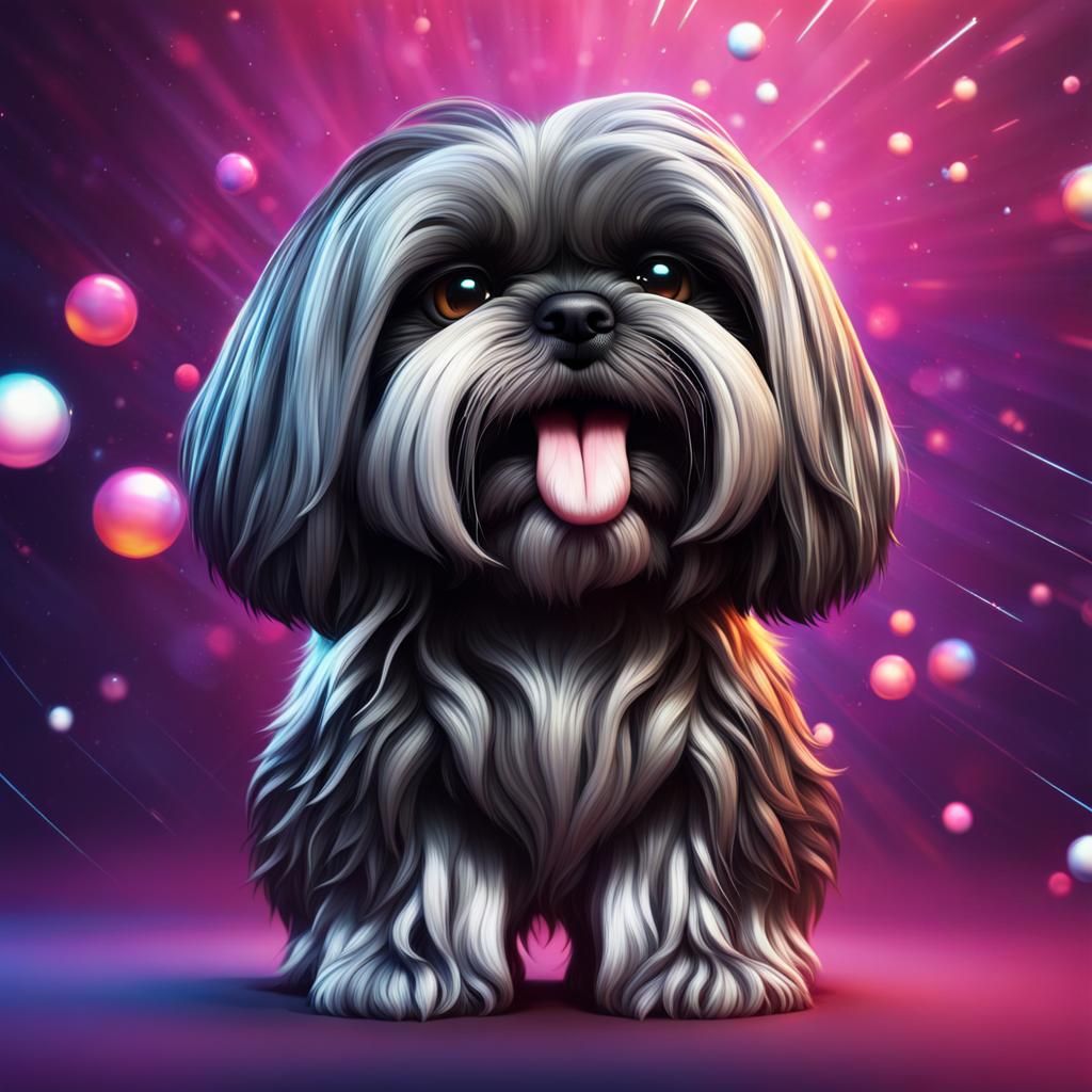 Retro-Futuristic Lhasa Apso Disco Pup
