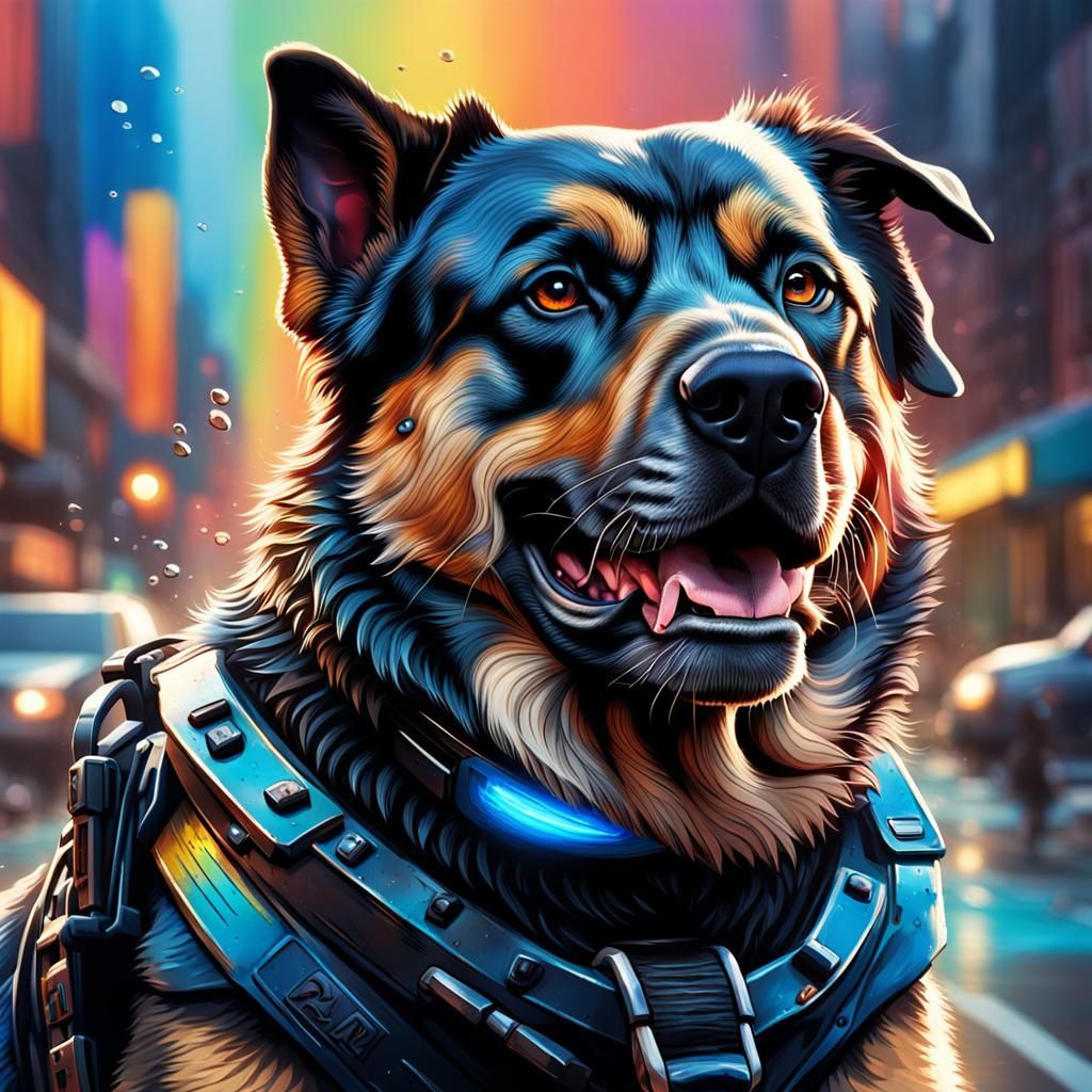 Hyperrealistic Police Dog in Splash Art Style