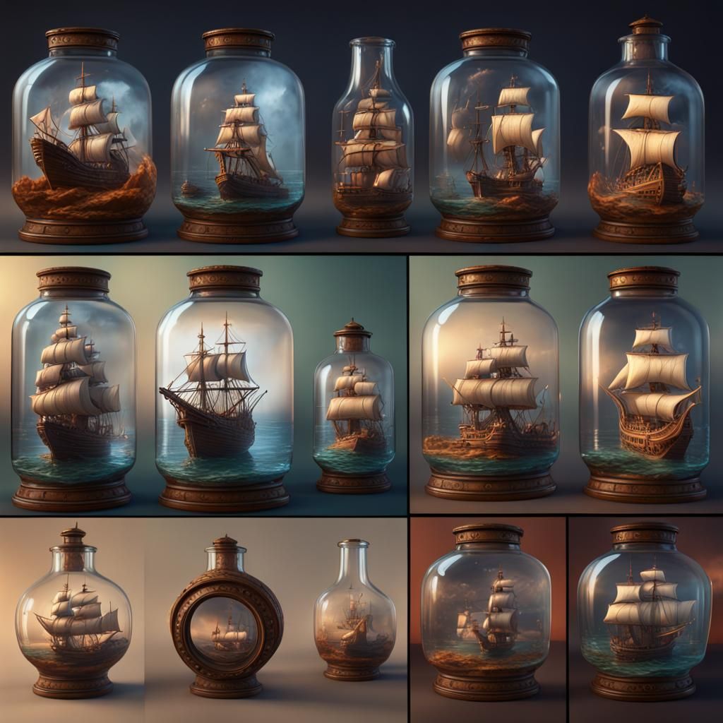 Detailed Ships in Bottles: Fantasy Concept Art