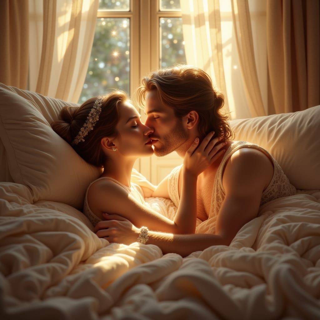 Romantic Morning Embrace in Golden Light