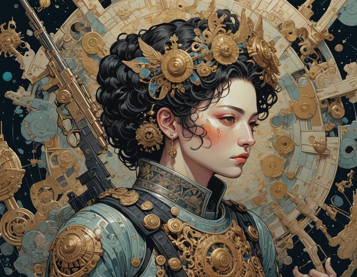 Badge and Gun: Symbolic Surrealist Illustration