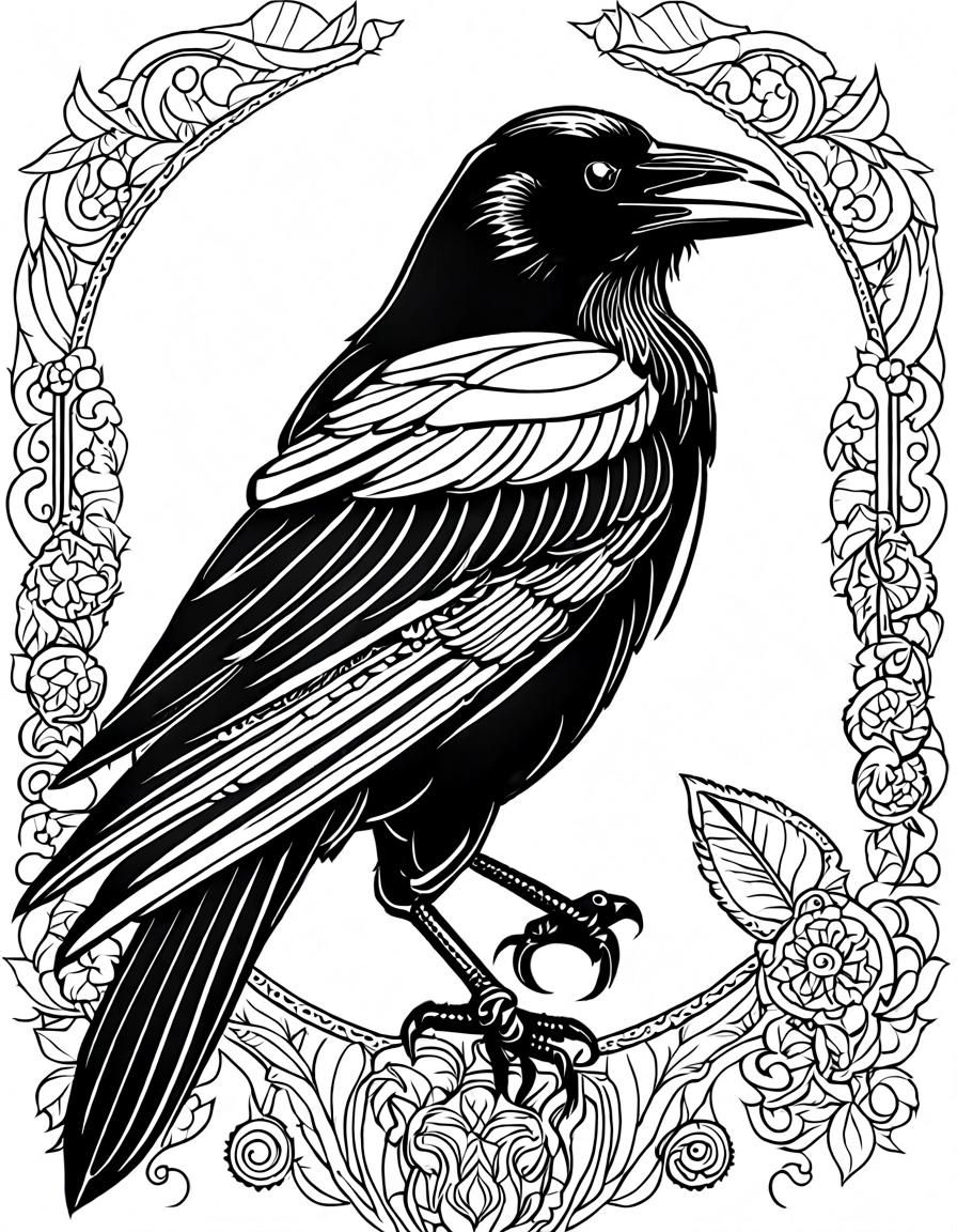 Simple Raven Bird in Line Art Style