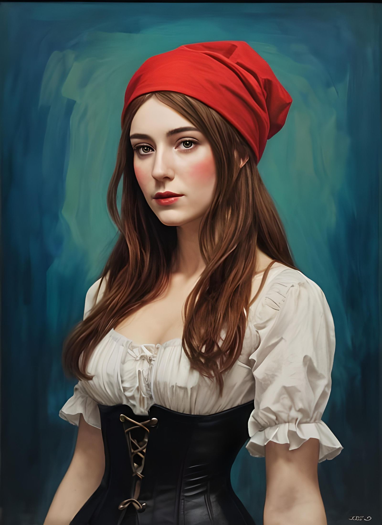 Vintage Woman in Red Corset as Impasto Painting